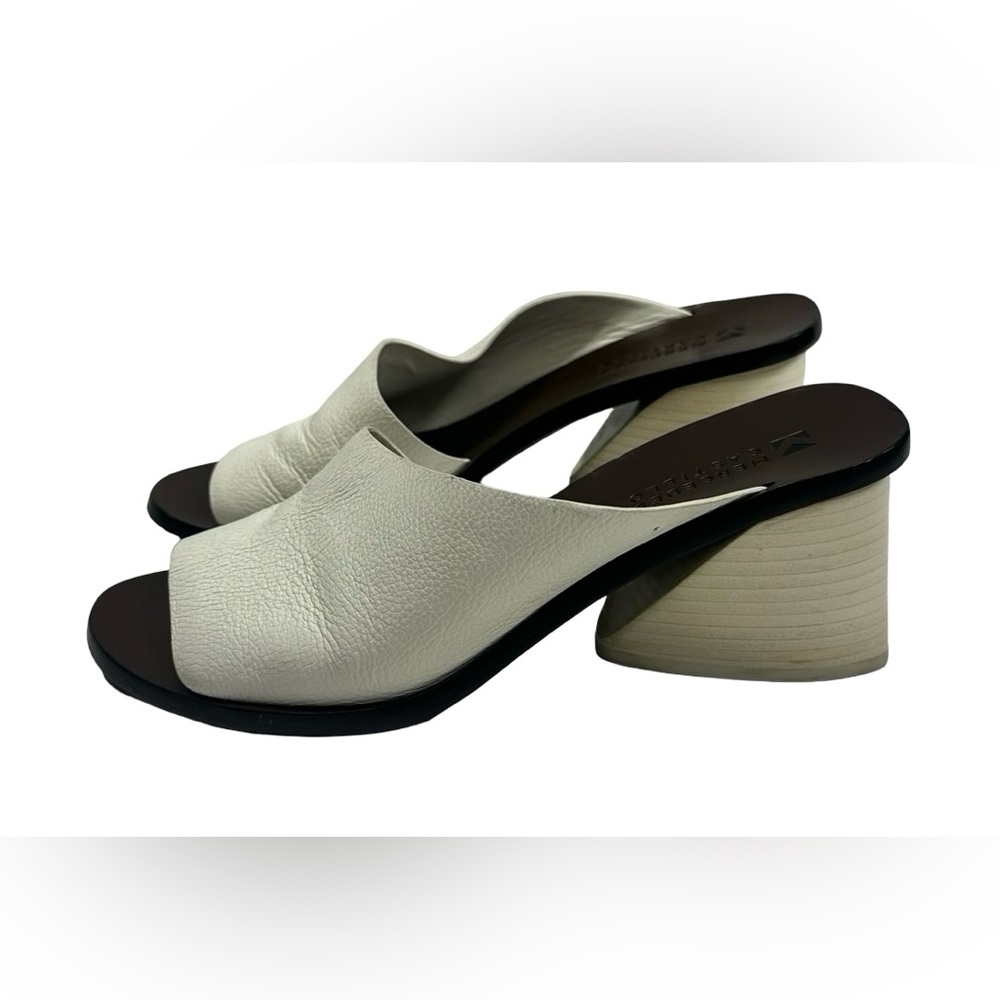 Mercedes Castillo Izar High Block Heel Ivory Leather Slides Sandals Women Sz 7 - Picture 4 of 14